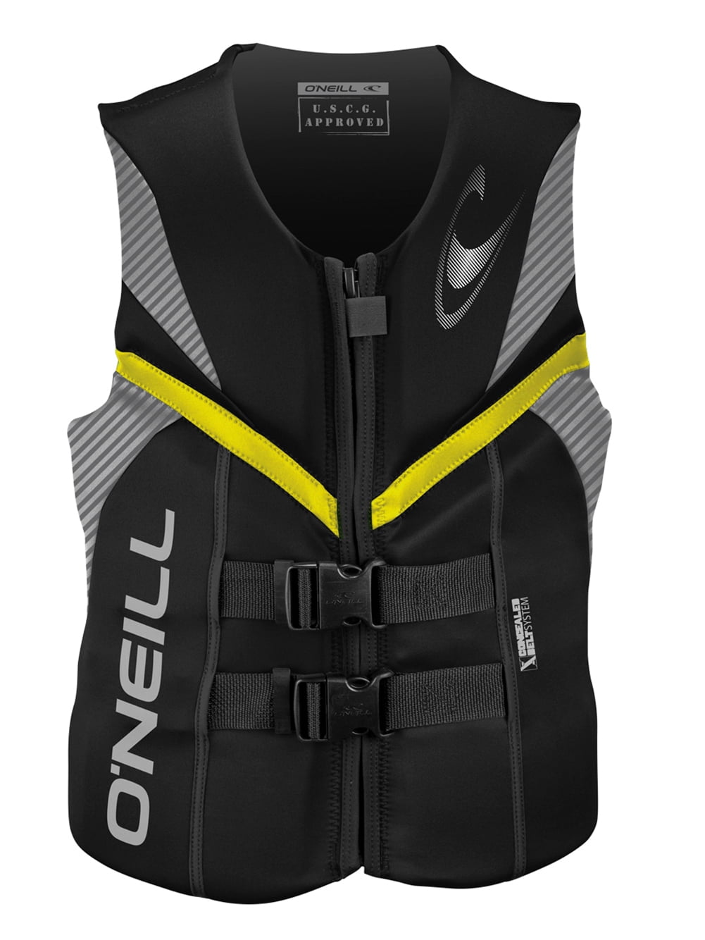 O'Neill mens Reactor USCG life vest L Black/smoke/yellow (4720)