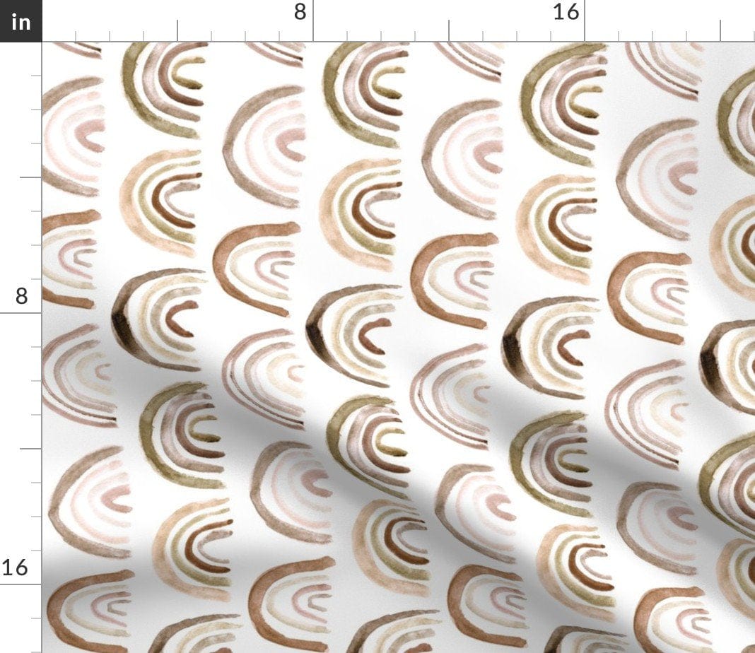 Spoonflower Fabric - Boho Rainbows Rotated Neutral Nursery Earthy Colors Watercolor Modern Printed on Lightweight Cotton Twill Fabric by the Yard - Sewing Bottomweight Fashion Apparel