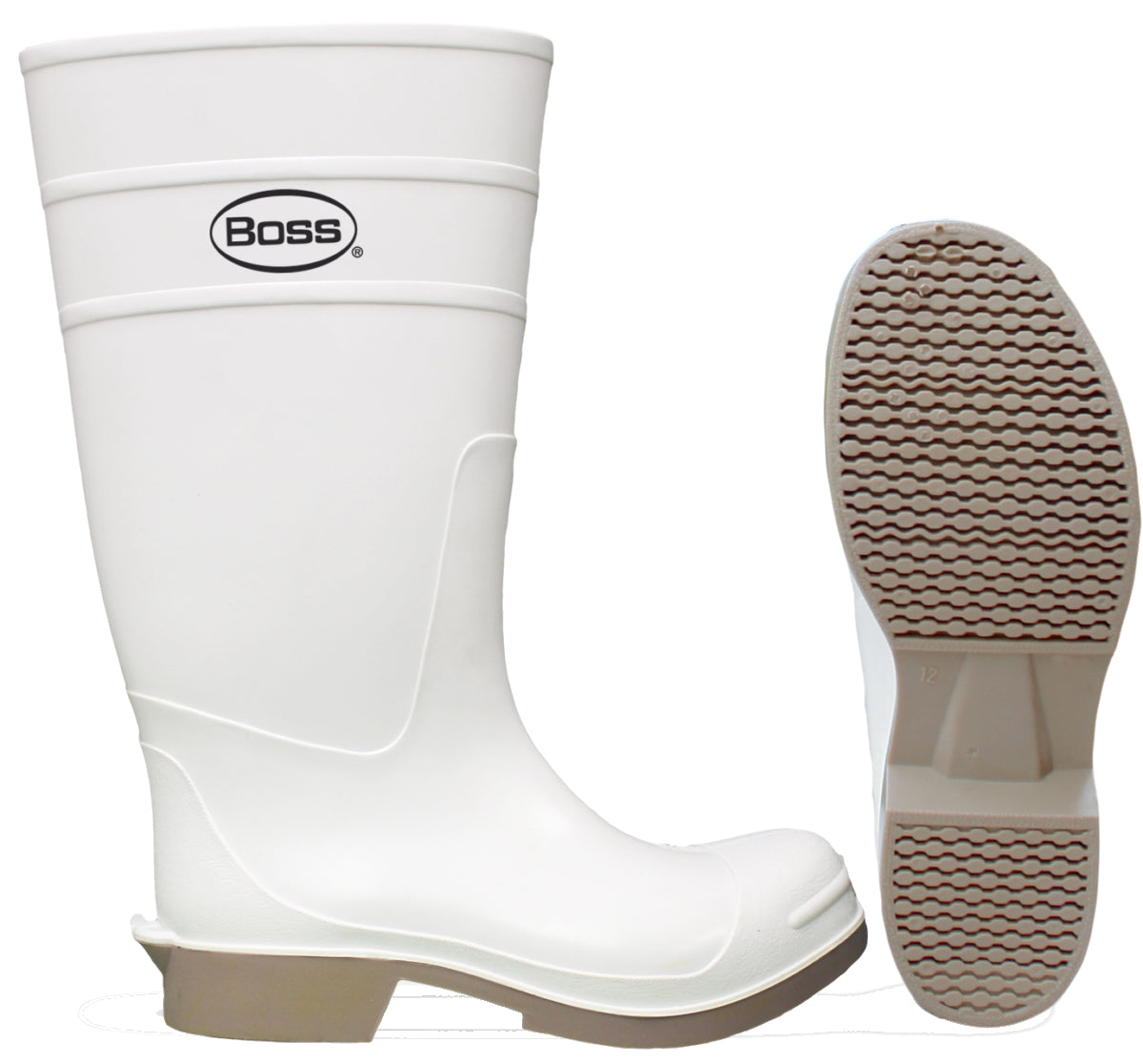 Boss® 2PP392410 PVC Over-The-Sock Knee Boot, White, 16", Size 10