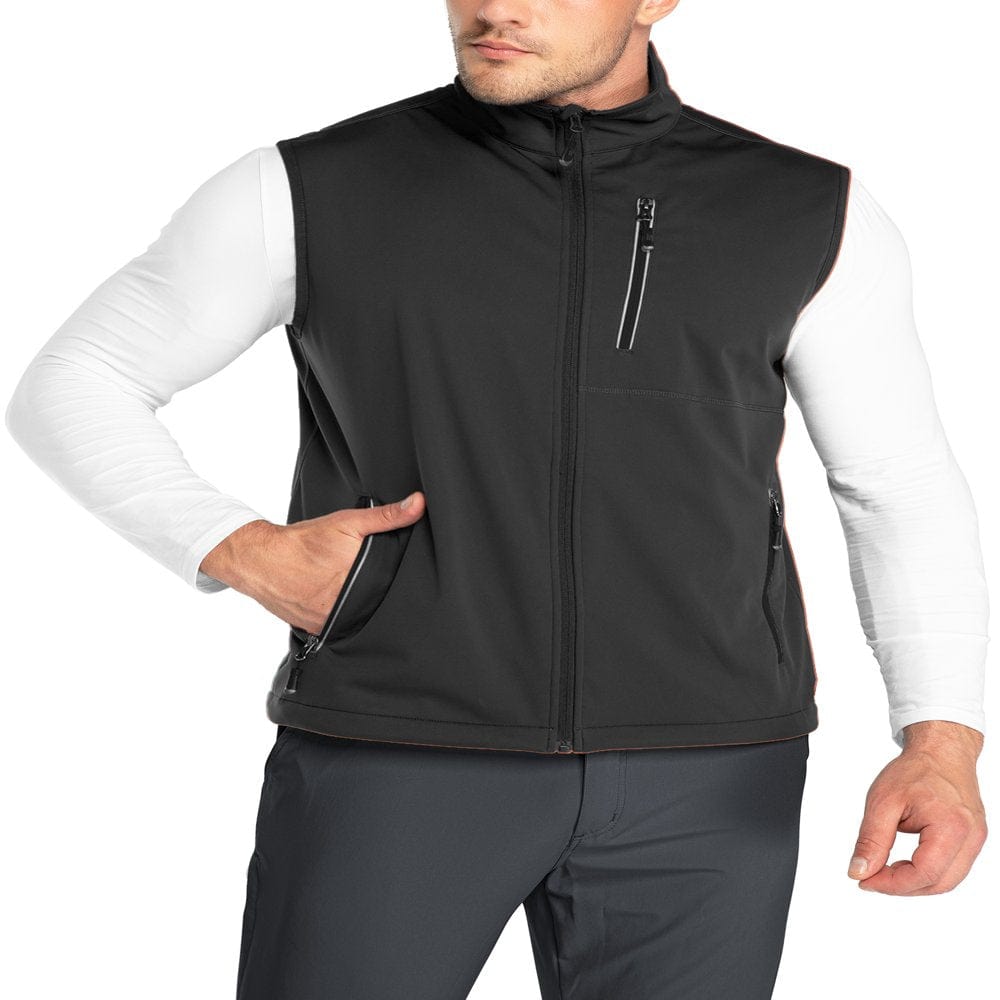 33,000Ft Men'S Windproof Lightweight Golf Vest Outerwear with Pockets, Softshell Sleeveless Jacket for Running Hiking Sports Black Large
