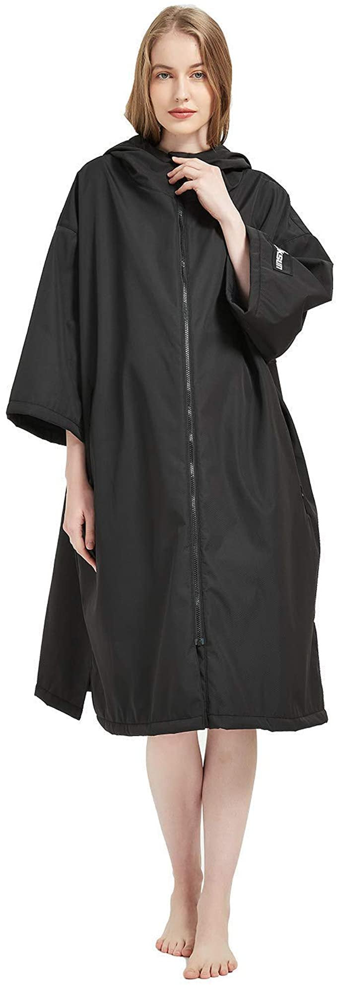 Oksun Waterproof Changing Robe,Windproof Oversized Surf Poncho Hooded Warm Fleece Lining Coat Red