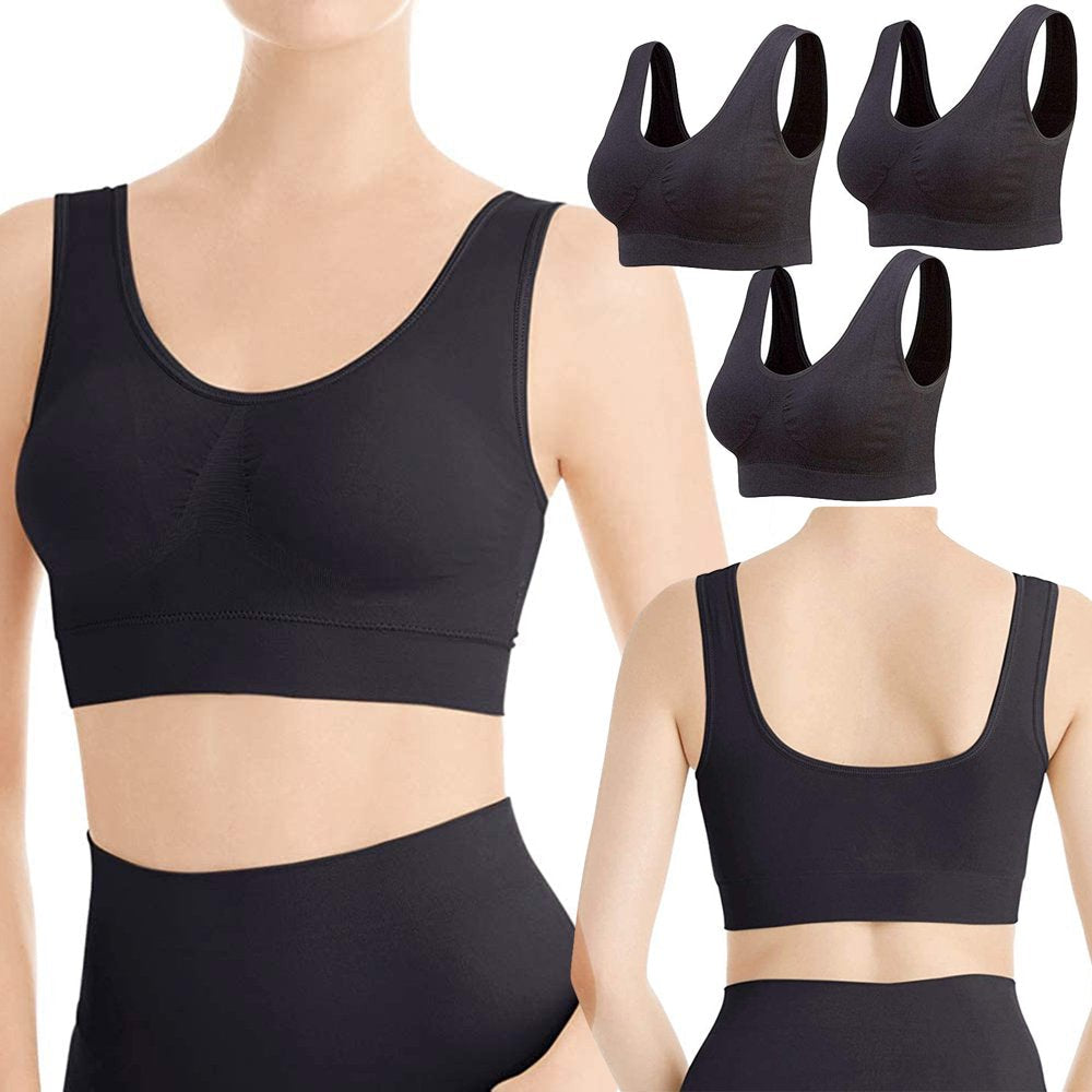 3-Pack Seamless Sports Bra Wirefree Yoga Bra with Removable Pads for Women