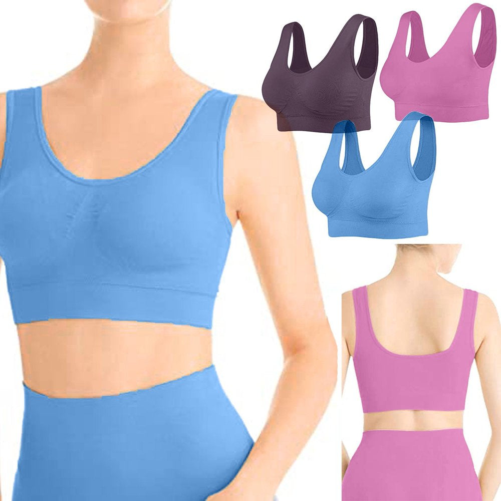 3-Pack Seamless Sports Bra Wirefree Yoga Bra with Removable Pads for Women Sports Bras for Women Gather Bra