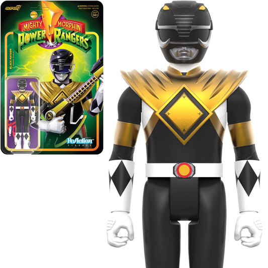 Super7 ReAction Figures - Mighty Morphin Power Rangers: Wave 4 - Black Ranger, Dragon Shield (82030)