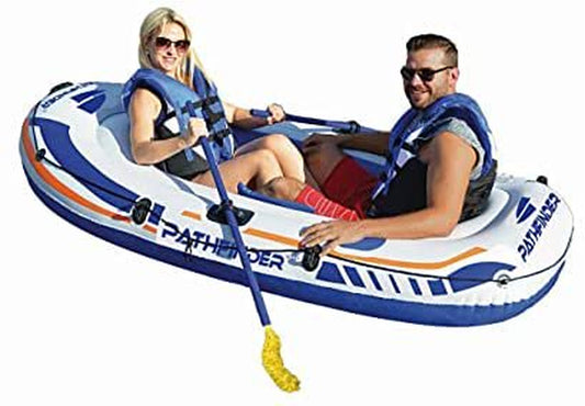 Pathfinder Inflatable Raft 2 Person Boat with Pump Oars Sports River Canoe Rafting Outdoor Beach Lake