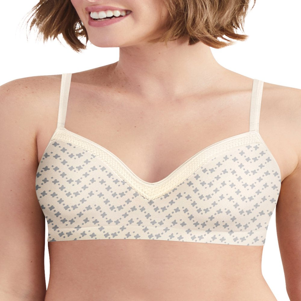 Hanes Smoothtec Women'S Wireless Bra, Comfortflex Fit Tick Tock Chevron Print M