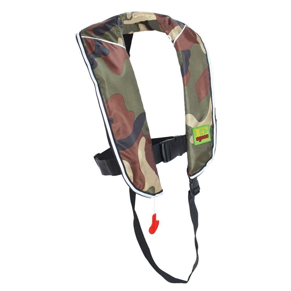 Premium Automatic/Manual Inflatable Life Jacket Lifejacket PFD Life Vest Inflate Survival Aid Lifesaving PFD for Children Youth Kids - Green Camouflage Color