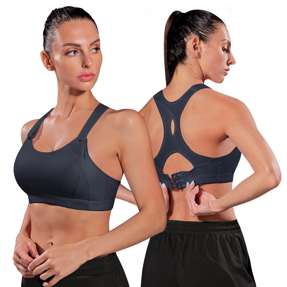 Women'S High Impact Racerback Running Sports Bras Wirefree Front Adjustable Workout Tops Bounce Control Gym Activewear Bra