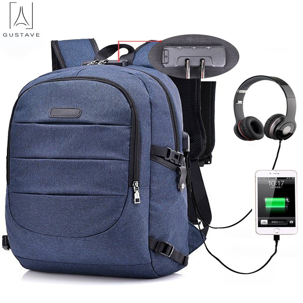 Gustave Laptop Backpack Water Resistant Anti-Theft College Backpack with USB Chargin Port and Lock 17Inch Compurter Backpacks for Women Men, Casual Hiking Travel Daypack "Black"