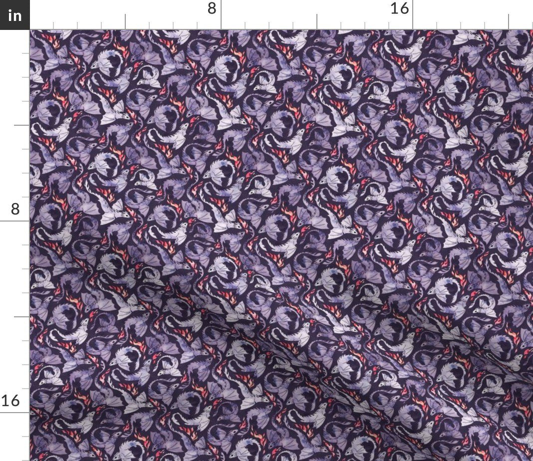 Spoonflower Fabric - Dragon Fire Dark Purple Super Small Plum Fantasy Scale Watercolor Printed on Petal Signature Cotton Fabric Fat Quarter - Sewing Quilting Apparel Crafts Decor