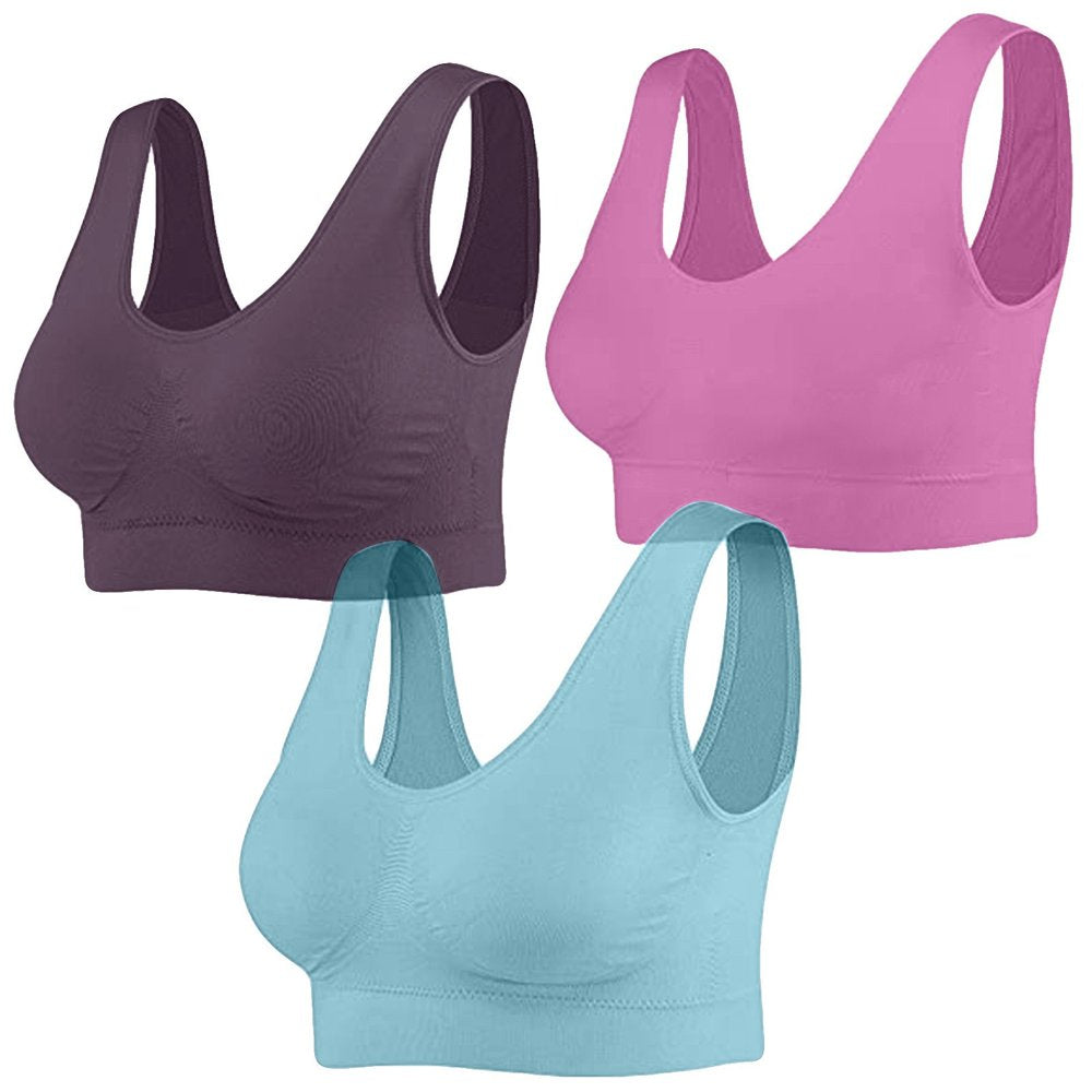3-Pack Seamless Sports Bra Wirefree Yoga Bra with Removable Pads for Women Sports Bras for Women Gather Bra