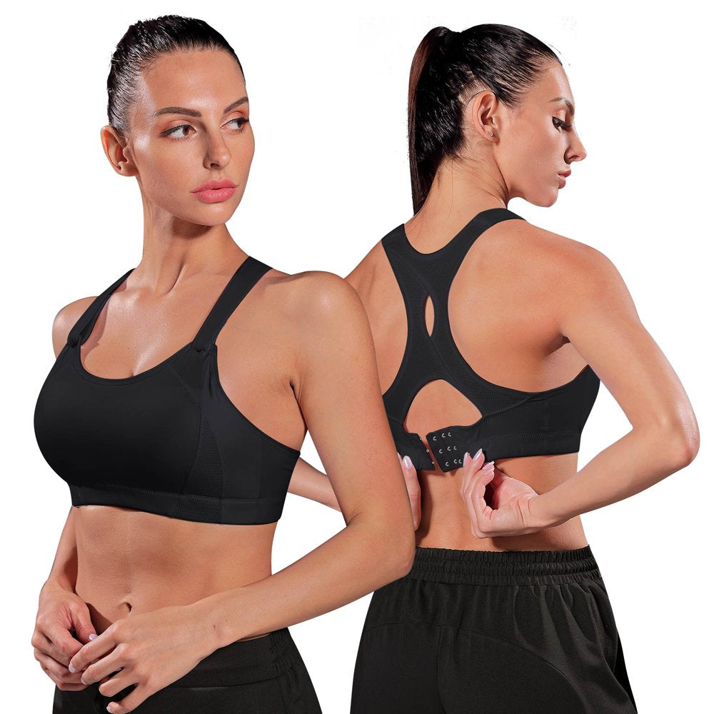 Women'S High Impact Racerback Running Sports Bras Wirefree Front Adjustable Workout Tops Bounce Control Gym Activewear Bra