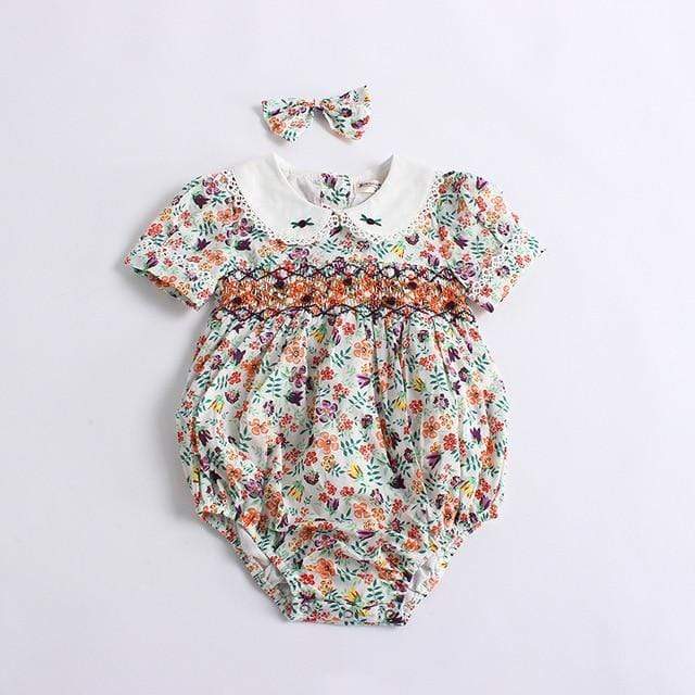 Girl's Clothing C Dress and Hairpin / 9M Baby Smock Floral Romper