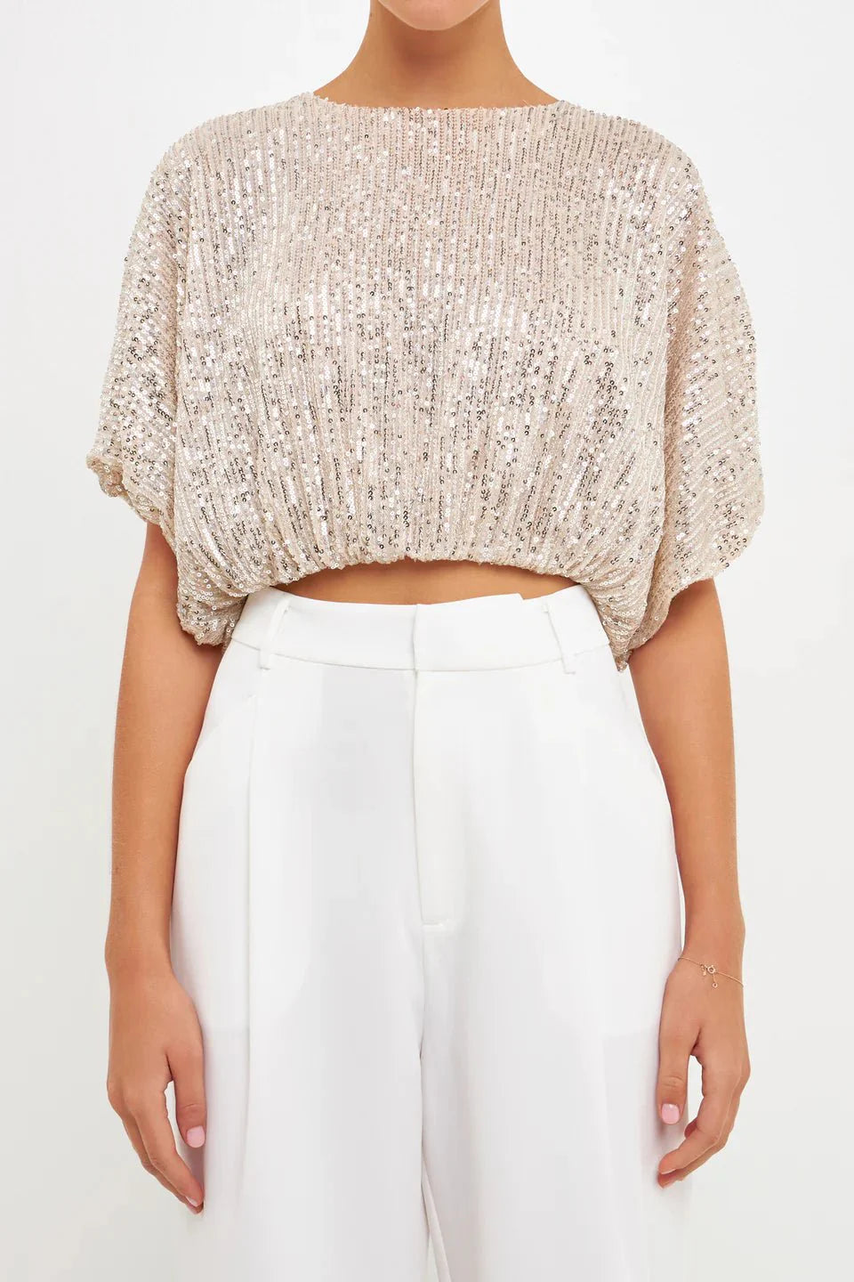 Sequins Cropped Puff Top