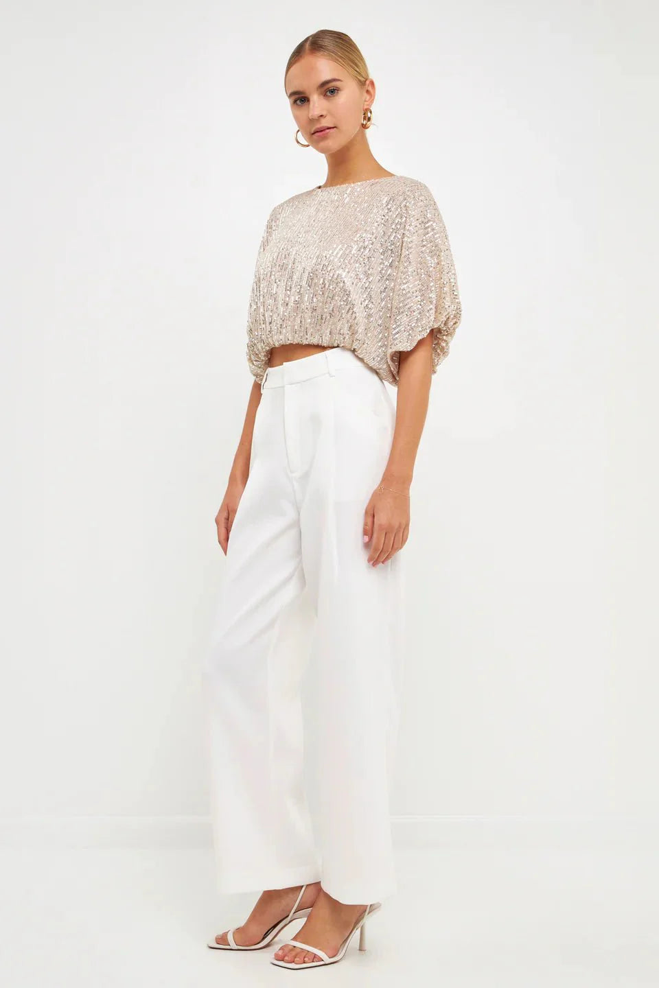 Sequins Cropped Puff Top