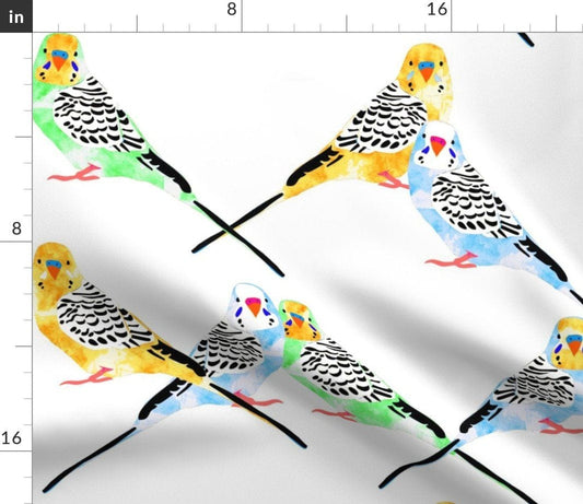 Spoonflower Fabric - Bright Watercolor Budgie Parakeet Colorful Tropical Pet Birds Printed on Petal Signature Cotton Fabric Fat Quarter - Sewing Quilting Apparel Crafts Decor
