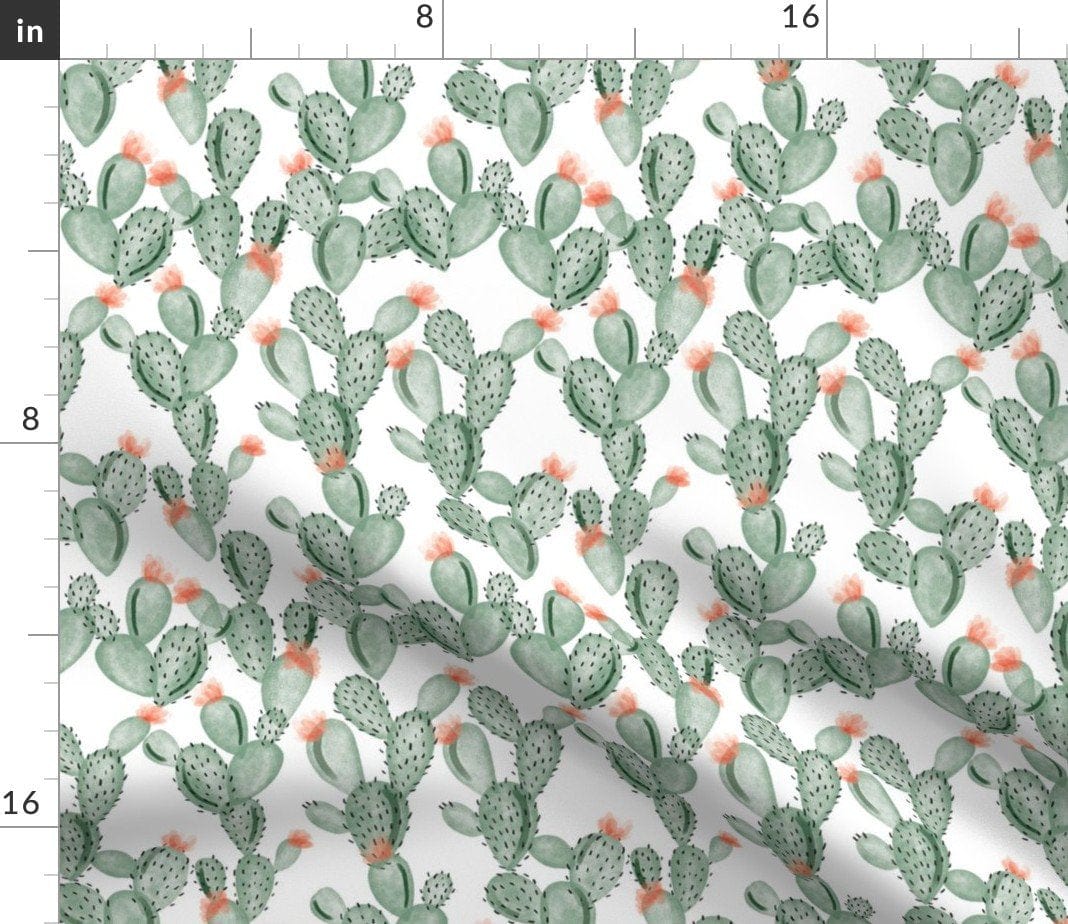 Spoonflower Fabric - Green Paddle Cactus Rose Small Cacti Watercolor Printed on Sport Lycra Fabric by the Yard - Swimwear Performance Leggings Apparel Fashion
